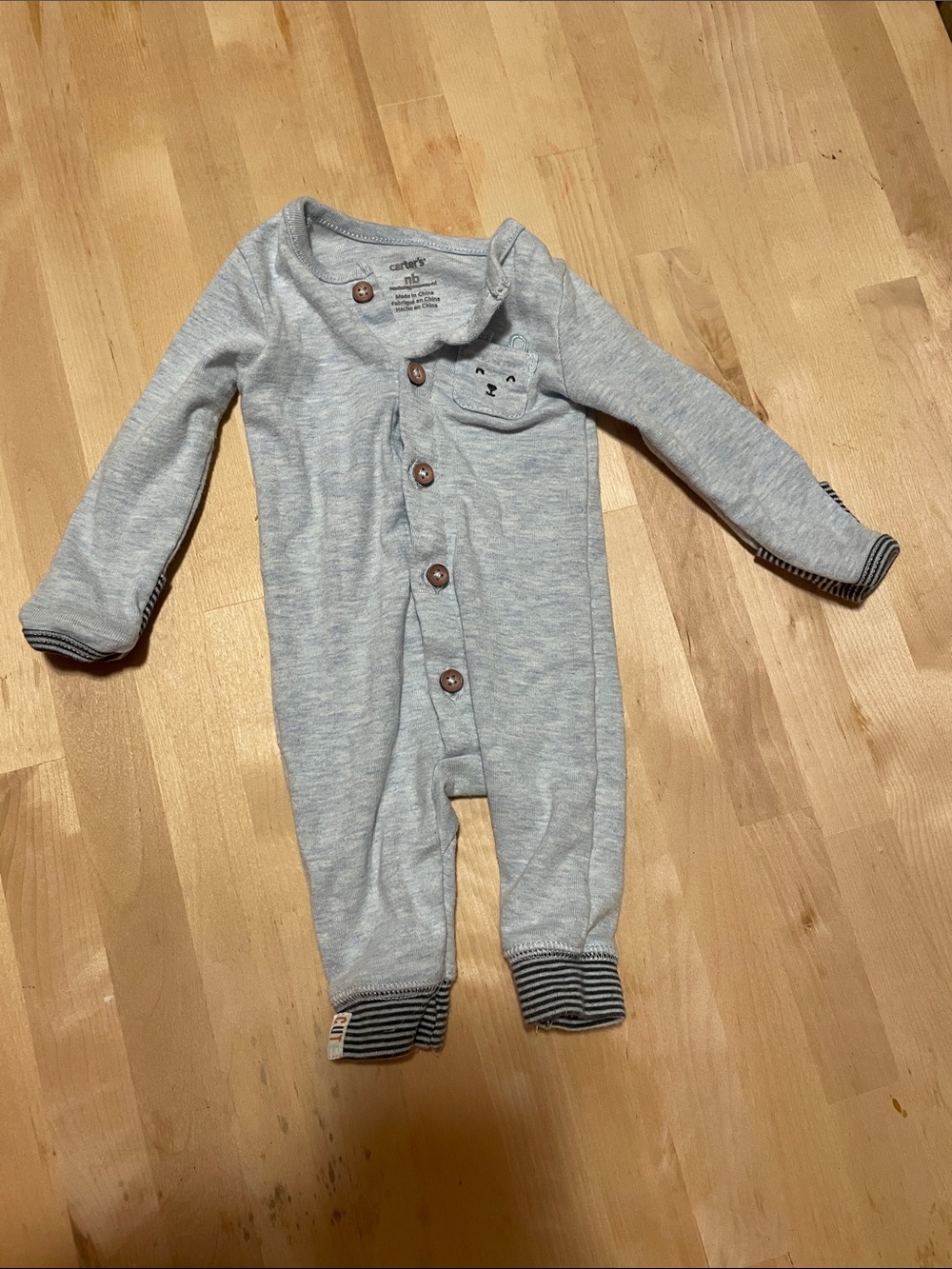 Carter's Heather Gray Long-Sleeve Baby One-Piece with Bear Pocket